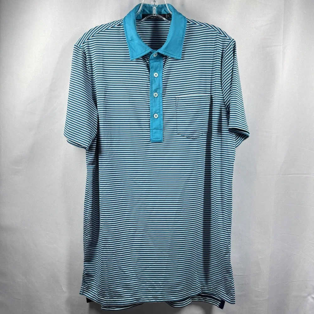 Ralph Lauren Polo Shirt Mens Small Blue White Striped‎ Stretch Golf Performance